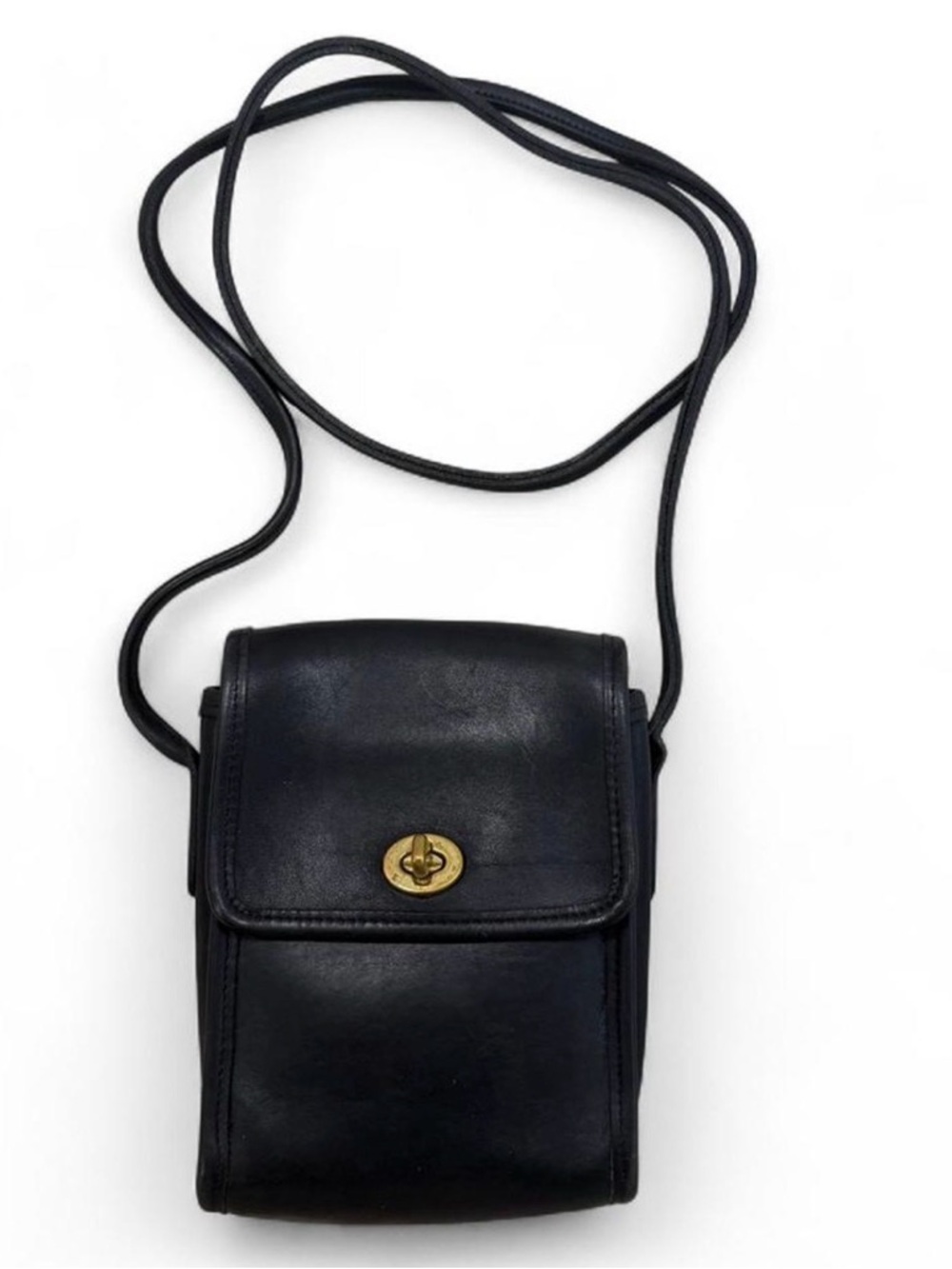 Vintage Coach Black Leather Crossbody Bag with Gold Turn-Lock